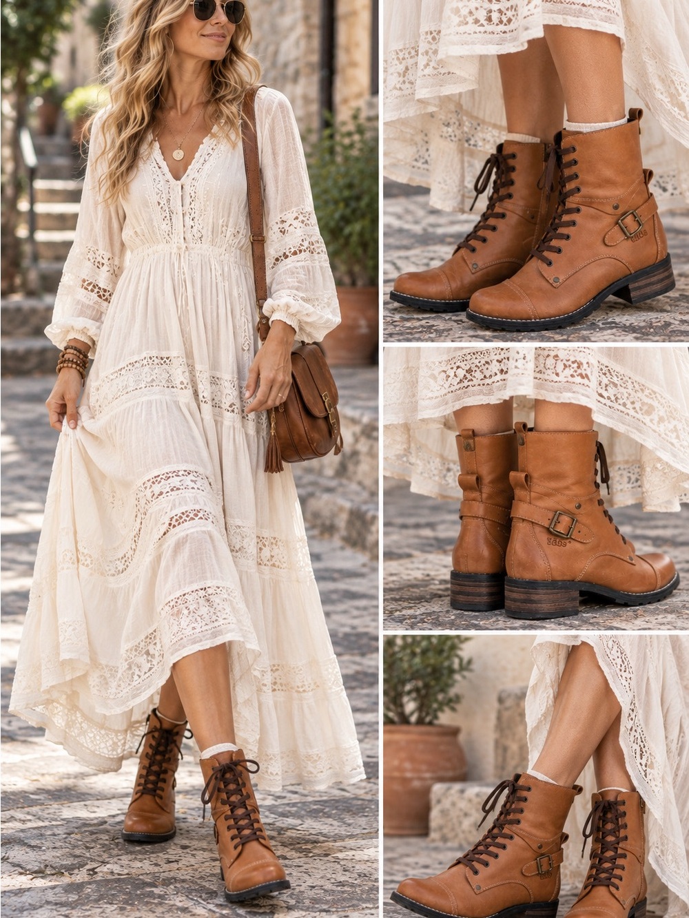 New Taos Crave Leather Lace up Boho Combat cognac Tan Boots Sz 40 US 9